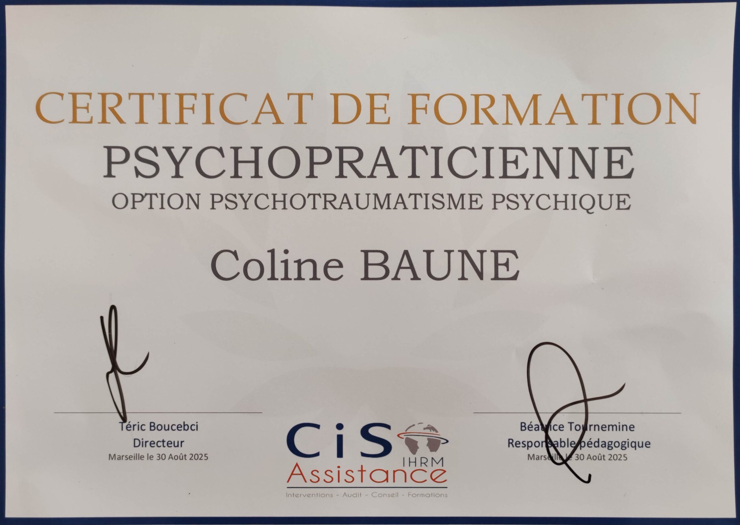 Diplôme de Psychopraticienne spécialisée en psychotraumatisme- Thérapeute TCC en ligne